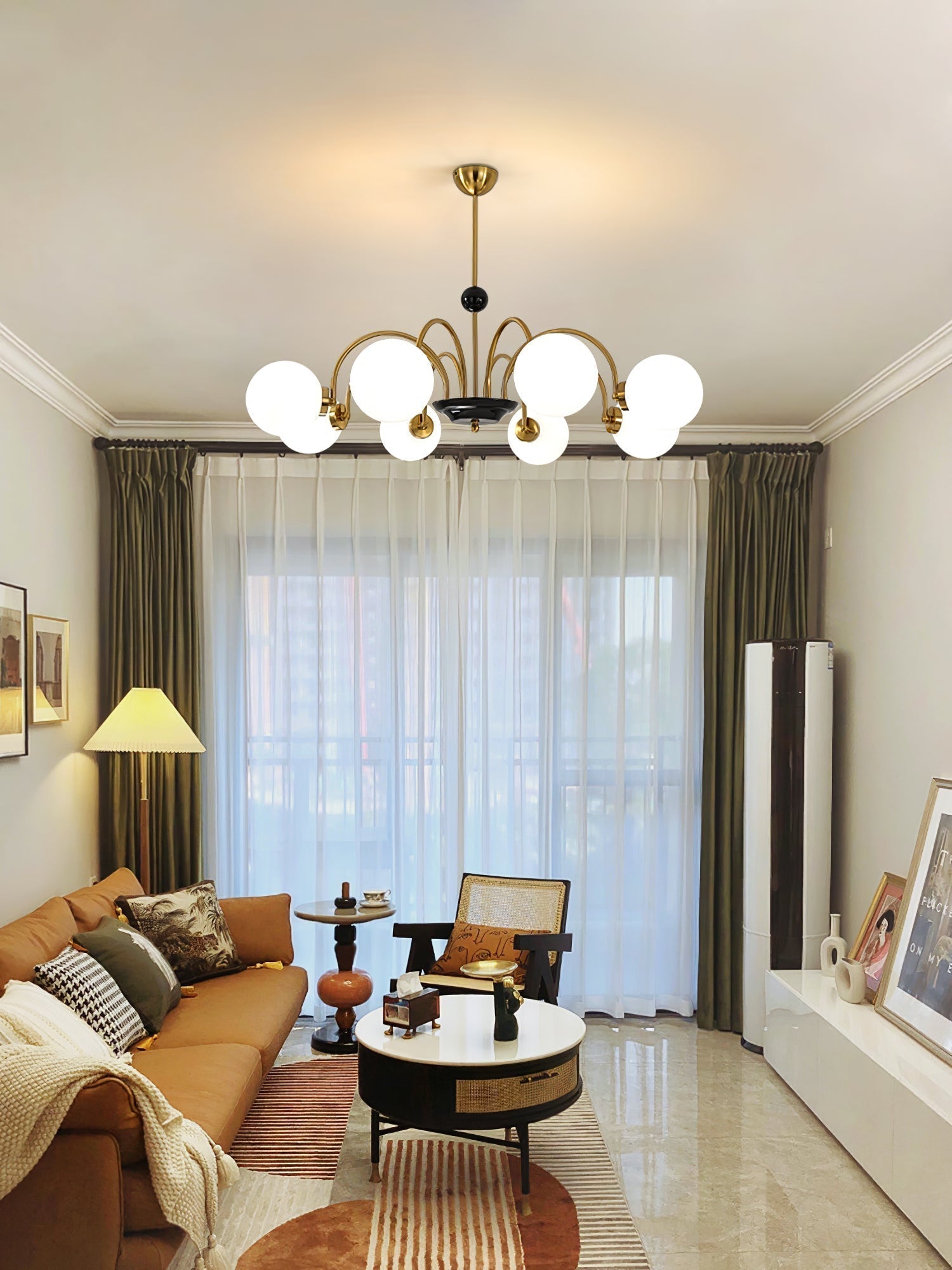 modern-mid-century-glass-globe-chandelier-with-metal-rod-frame-and-white-opal-shades