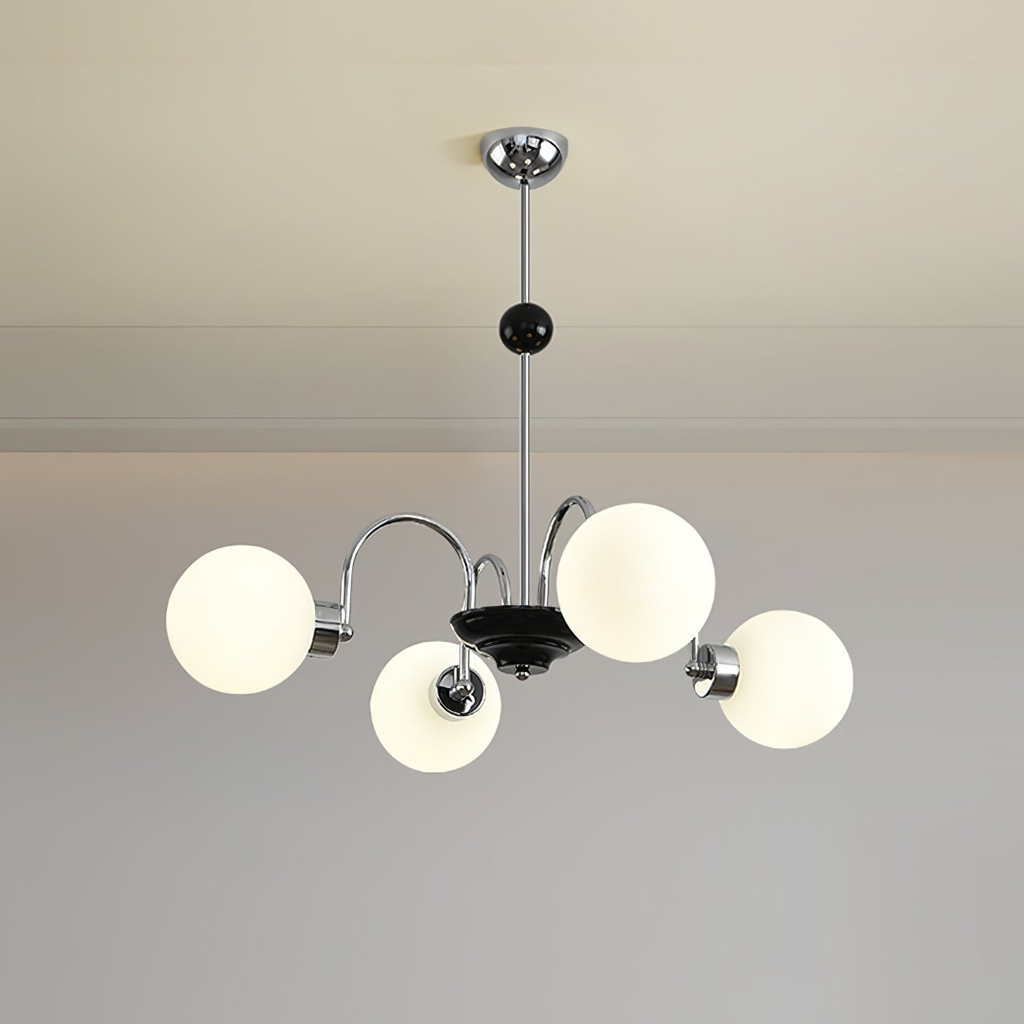 modern-mid-century-glass-globe-chandelier-with-metal-rod-frame-and-white-opal-shades