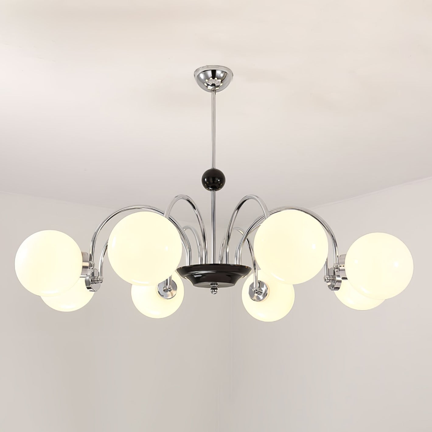 modern-mid-century-glass-globe-chandelier-with-metal-rod-frame-and-white-opal-shades