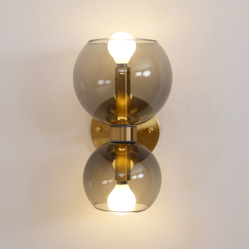 Modern Mid Century Glass Globe Wall Sconce Sculptural Indoor Brass Light Fixture