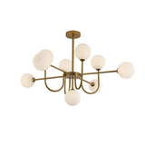 Modern Mid Century Sputnik Chandelier with Amber Glass Globes and Vintage Brass Finish