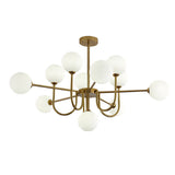 Modern Mid Century Sputnik Chandelier with Amber Glass Globes and Vintage Brass Finish