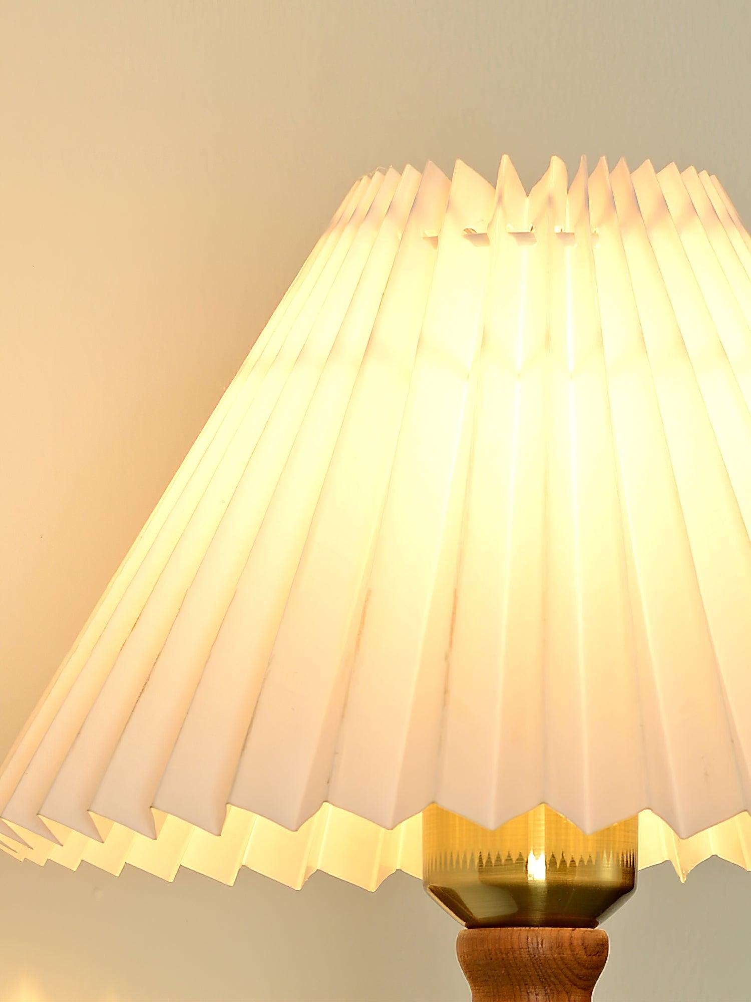 Modern Mid Century Walnut Wood Wall Sconce with Pleated White Linen Shade
