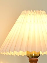 Modern Mid Century Walnut Wood Wall Sconce with Pleated White Linen Shade