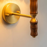 Modern Mid Century Walnut Wood Wall Sconce with Pleated White Linen Shade
