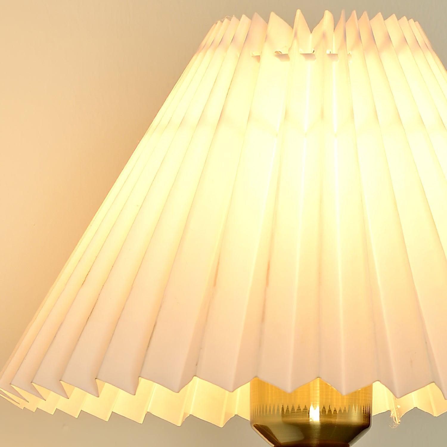 Modern Mid Century Walnut Wood Wall Sconce with Pleated White Linen Shade