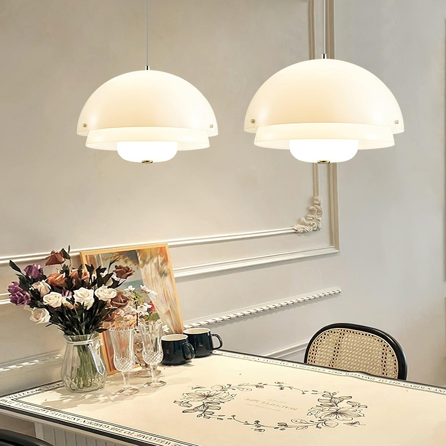 Modern Milk White Layered Glass Pendant Light Art Deco Droplet Ceiling Lamp