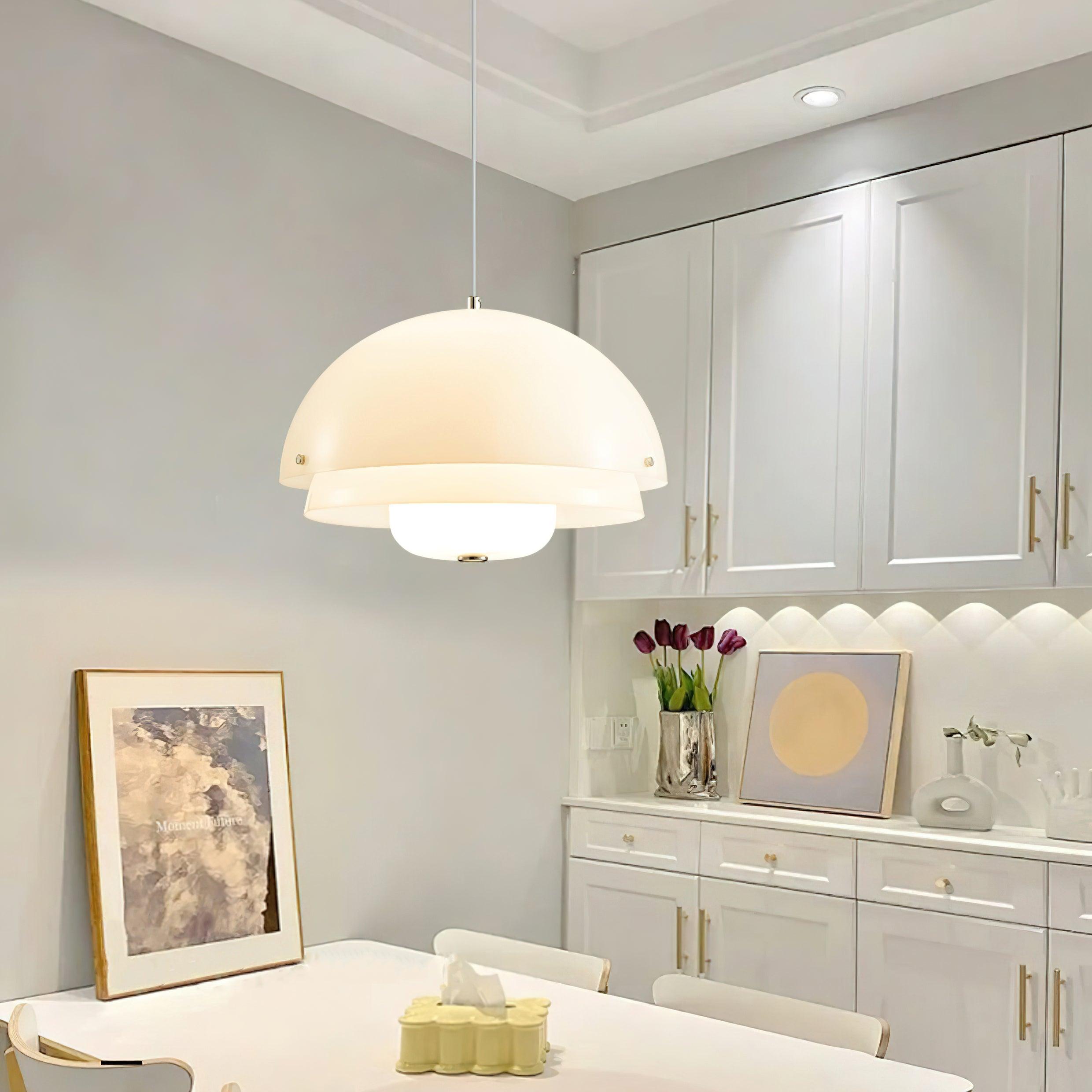 Modern Milk White Layered Glass Pendant Light Art Deco Droplet Ceiling Lamp