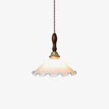 Modern Milky Flower Glass Pendant Light with Brass and Ash Wood Accents