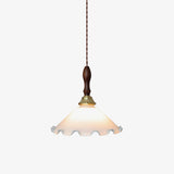 Modern Milky Flower Glass Pendant Light with Brass and Ash Wood Accents