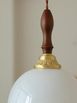 Modern Milky Flower Glass Pendant Light with Brass and Ash Wood Accents