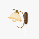 Modern Milky Flower Wall Sconce with Glass Shade and Wood Base Indoor Wall Lamp Set of Two