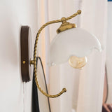 Modern Milky Flower Wall Sconce with Glass Shade and Wood Base Indoor Wall Lamp Set of Two