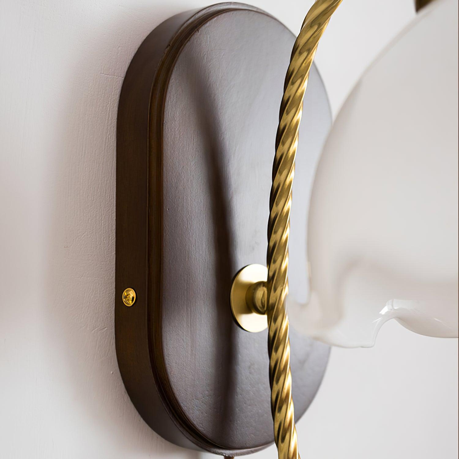 Modern Milky Flower Wall Sconce with Glass Shade and Wood Base Indoor Wall Lamp Set of Two