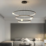 Modern Minimalist 3 Ring LED Pendant Lamp Dimmable Circular Chandelier in White or Black