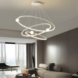 Modern Minimalist 3 Ring LED Pendant Lamp Dimmable Circular Chandelier in White or Black
