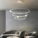 Modern Minimalist 3 Ring LED Pendant Lamp Dimmable Circular Chandelier in White or Black