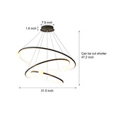 Modern Minimalist 3 Ring LED Pendant Lamp Dimmable Circular Chandelier in White or Black