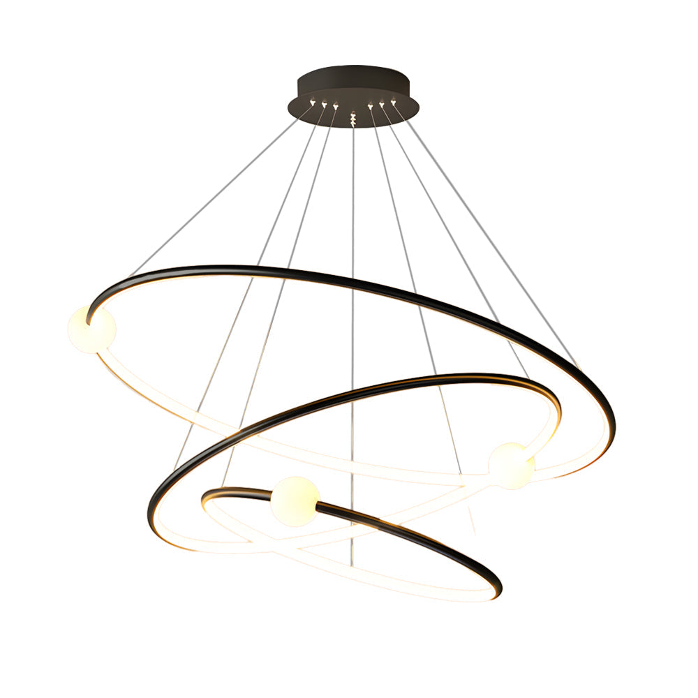 Modern Minimalist 3 Ring LED Pendant Lamp Dimmable Circular Chandelier in White or Black