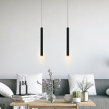 Modern Minimalist Black Cylindrical LED Pendant Light Adjustable Aluminum Stick Hanging Lamp