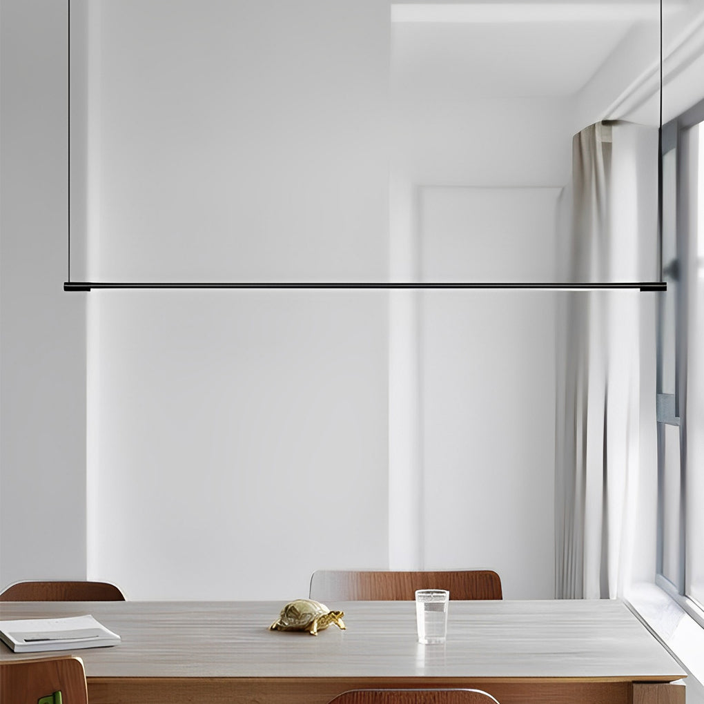 Modern Minimalist Black LED Linear Chandelier Stepless Dimming Nordic Pendant Light for Dining Room