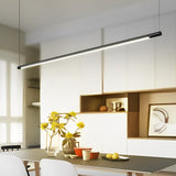 Modern Minimalist Black LED Linear Chandelier Stepless Dimming Nordic Pendant Light for Dining Room