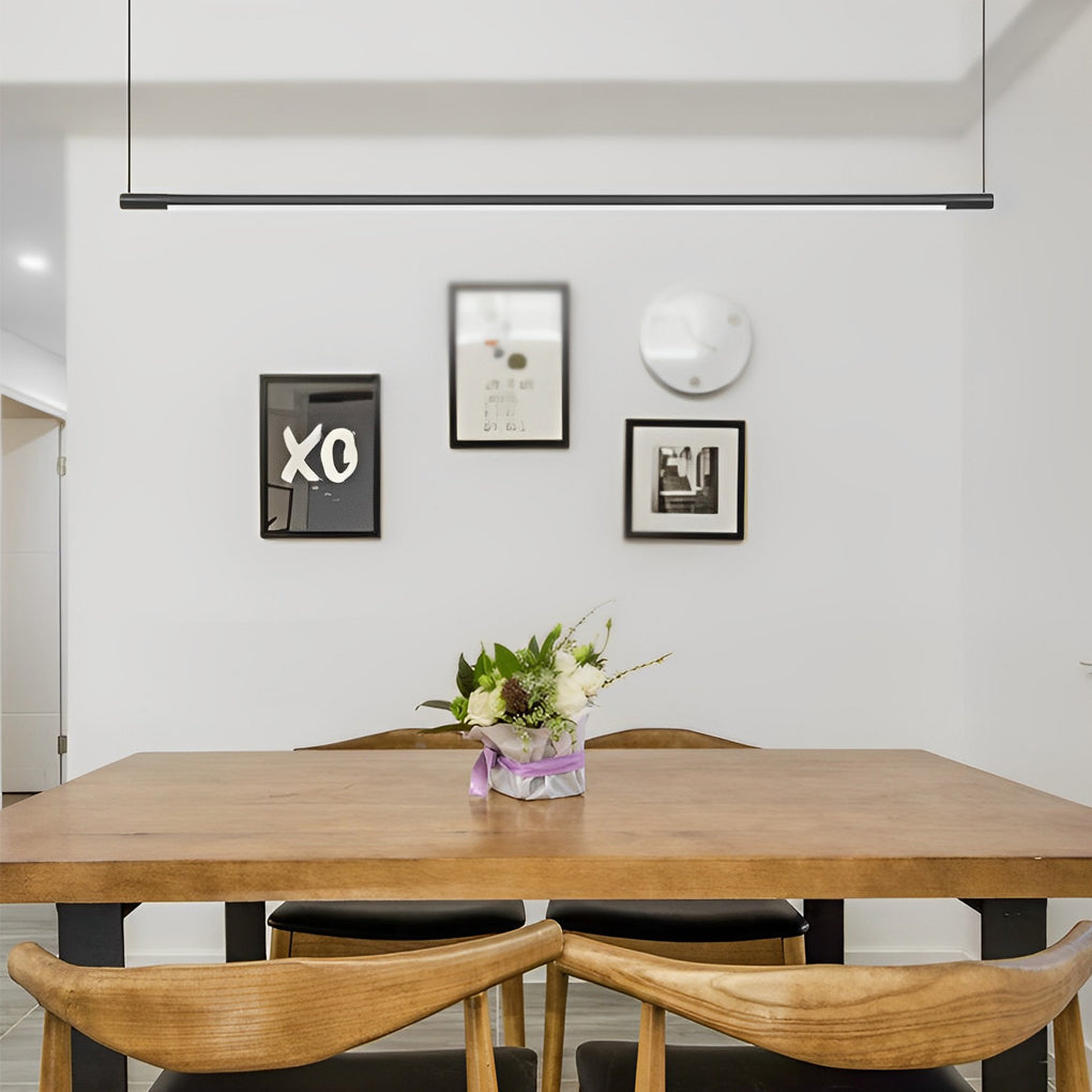 Modern Minimalist Black LED Linear Chandelier Stepless Dimming Nordic Pendant Light for Dining Room