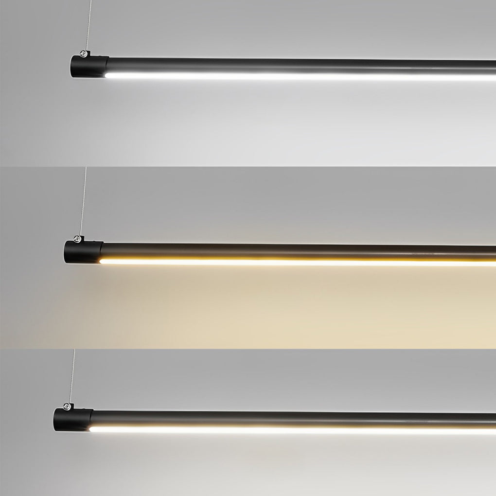 Modern Minimalist Black LED Linear Chandelier Stepless Dimming Nordic Pendant Light for Dining Room