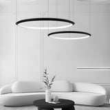 Modern Minimalist Black LED Ring Pendant Light with Adjustable Hanging Cord