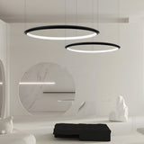 Modern Minimalist Black LED Ring Pendant Light with Adjustable Hanging Cord