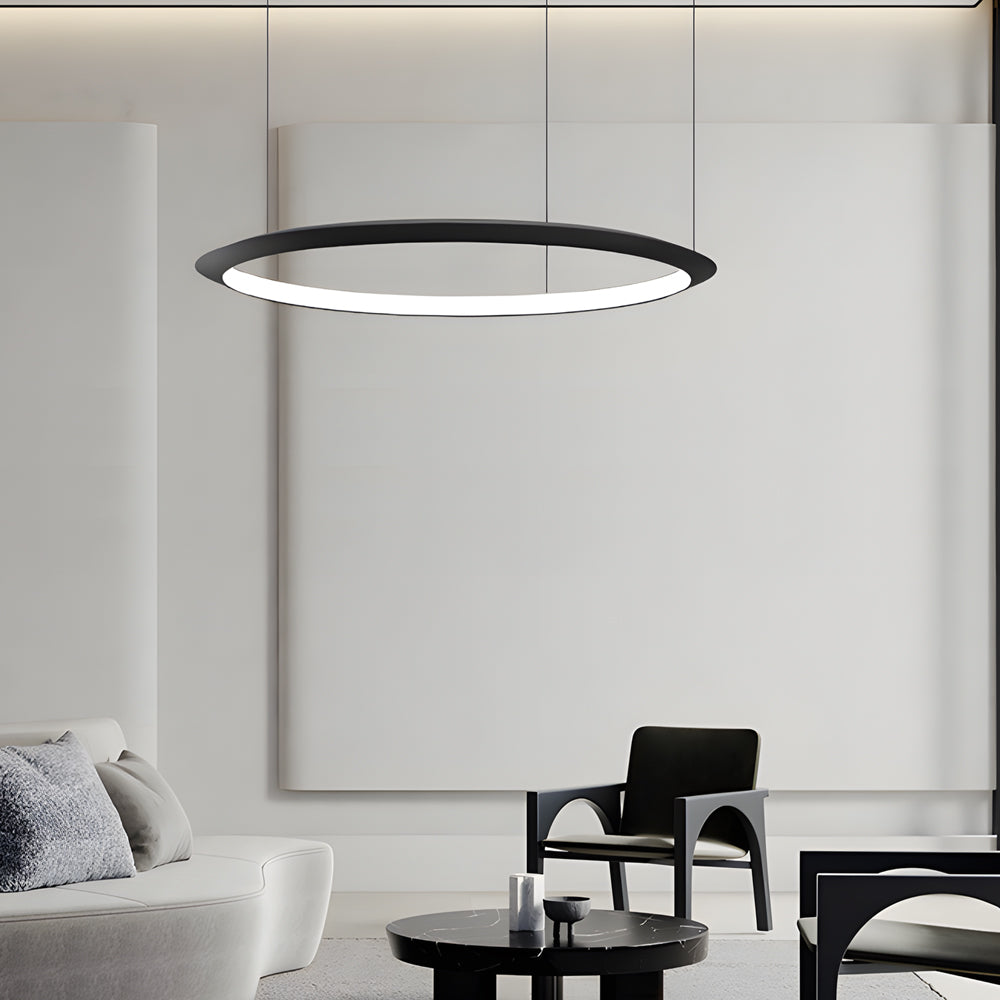 Modern Minimalist Black LED Ring Pendant Light with Adjustable Hanging Cord