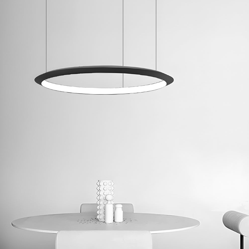 Modern Minimalist Black LED Ring Pendant Light with Adjustable Hanging Cord