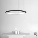 Modern Minimalist Black LED Ring Pendant Light with Adjustable Hanging Cord
