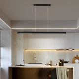 Modern Minimalist Black Linear LED Pendant Light Dimmable Strip Chandelier for Dining Room