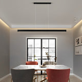 Modern Minimalist Black Linear LED Pendant Light Dimmable Strip Chandelier for Dining Room
