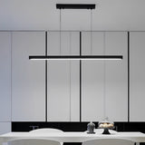 Modern Minimalist Black Linear LED Pendant Light Dimmable Strip Chandelier for Dining Room