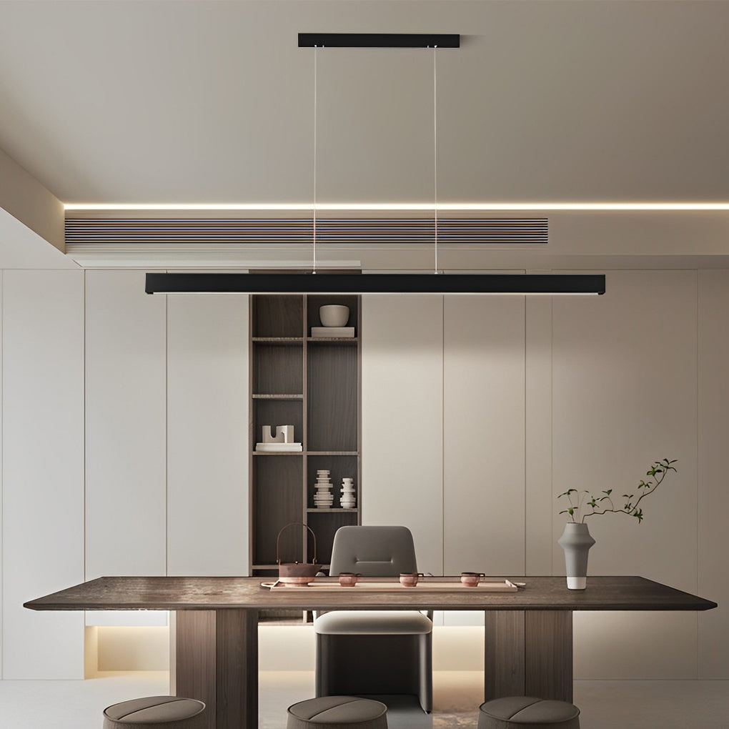 Modern Minimalist Black Linear LED Pendant Light Dimmable Strip Chandelier for Dining Room