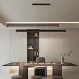 Modern Minimalist Black Linear LED Pendant Light Dimmable Strip Chandelier for Dining Room