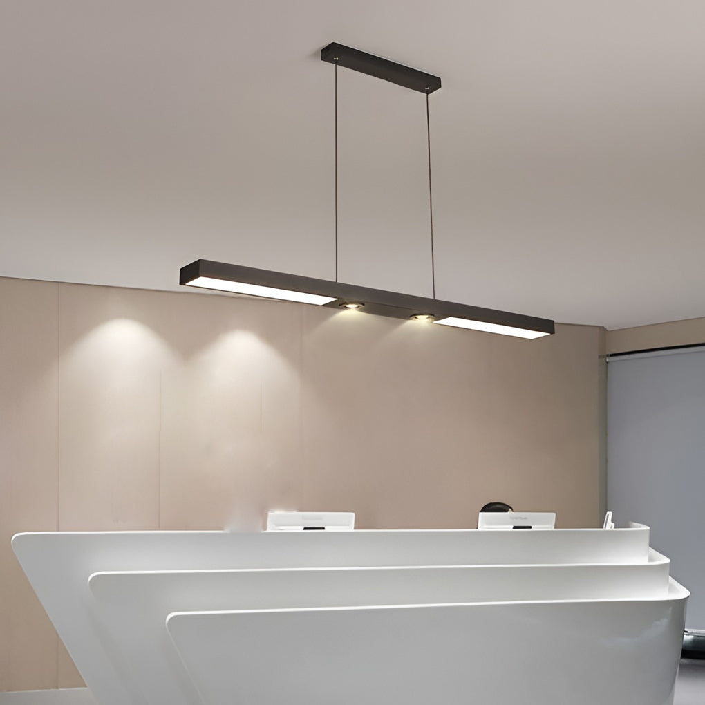 Modern Minimalist Black Linear LED Pendant Light Rectangle Strip Hanging Ceiling Fixture
