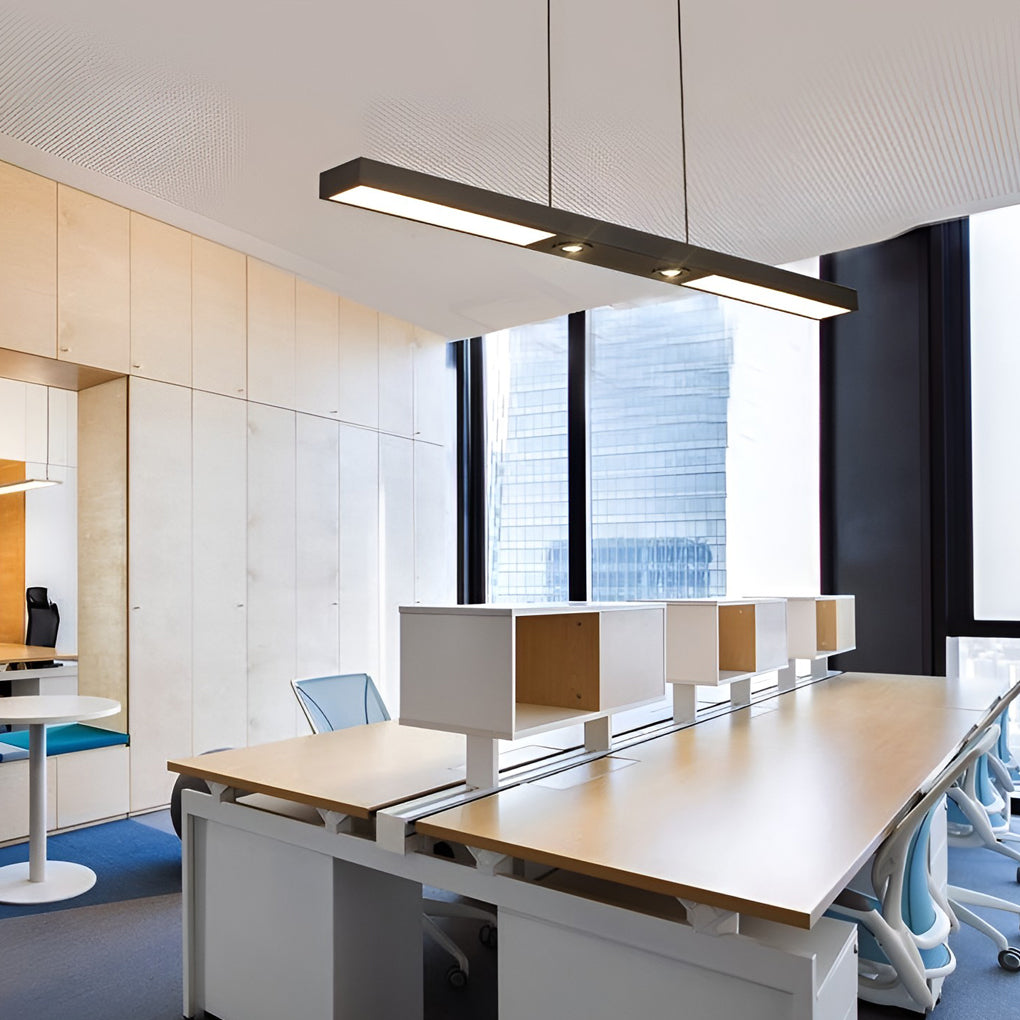 Modern Minimalist Black Linear LED Pendant Light Rectangle Strip Hanging Ceiling Fixture