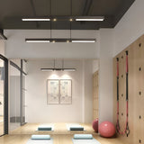 Modern Minimalist Black Linear LED Pendant Light Rectangle Strip Hanging Ceiling Fixture
