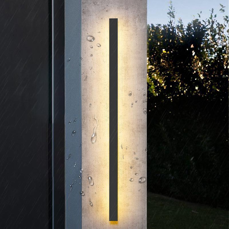 Modern Minimalist Black Outdoor LED Wall Sconce IP65 Waterproof Long Strip Porch Light