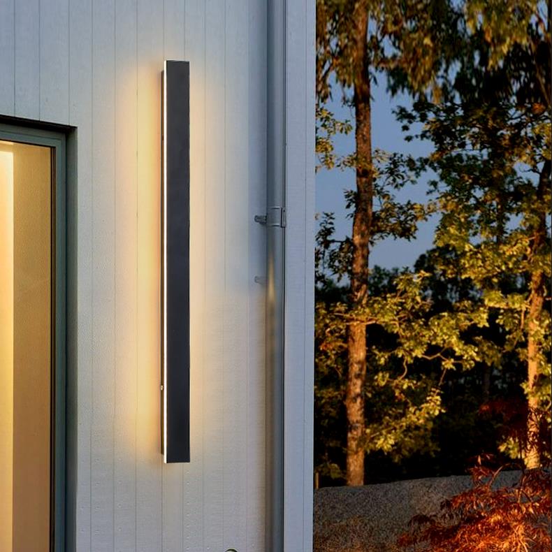 Modern Minimalist Black Outdoor LED Wall Sconce IP65 Waterproof Long Strip Porch Light