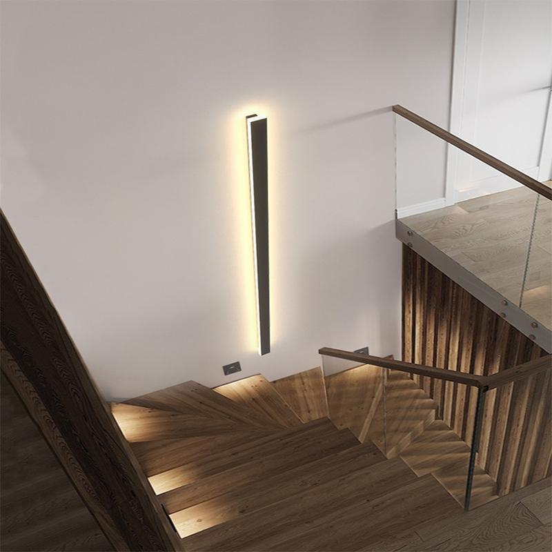 Modern Minimalist Black Outdoor LED Wall Sconce IP65 Waterproof Long Strip Porch Light
