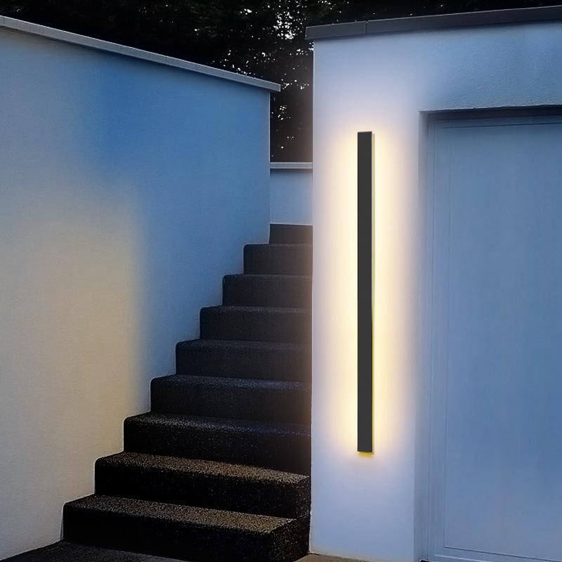 Modern Minimalist Black Outdoor LED Wall Sconce IP65 Waterproof Long Strip Porch Light