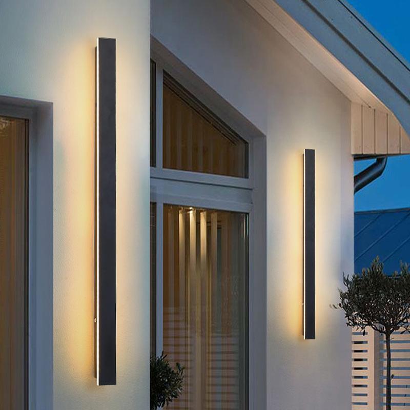 Modern Minimalist Black Outdoor LED Wall Sconce IP65 Waterproof Long Strip Porch Light