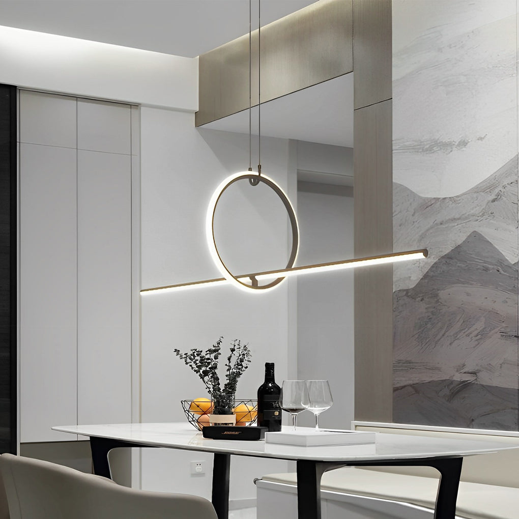 Modern Minimalist Black Ring LED Chandelier for Dining Room with 3 Step Dimming