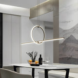 Modern Minimalist Black Ring LED Chandelier for Dining Room with 3 Step Dimming