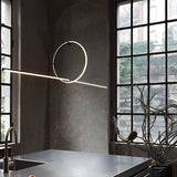 Modern Minimalist Black Ring LED Chandelier for Dining Room with 3 Step Dimming