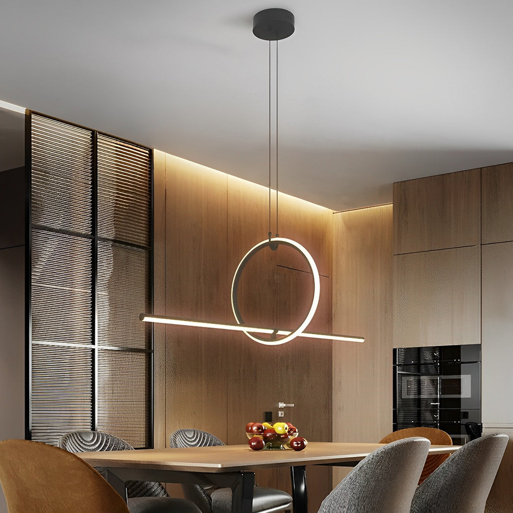 Modern Minimalist Black Ring LED Chandelier for Dining Room with 3 Step Dimming